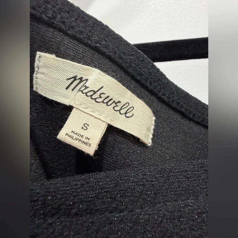 Madewell Crepe Square Neck Puff Sleeve Top Black S